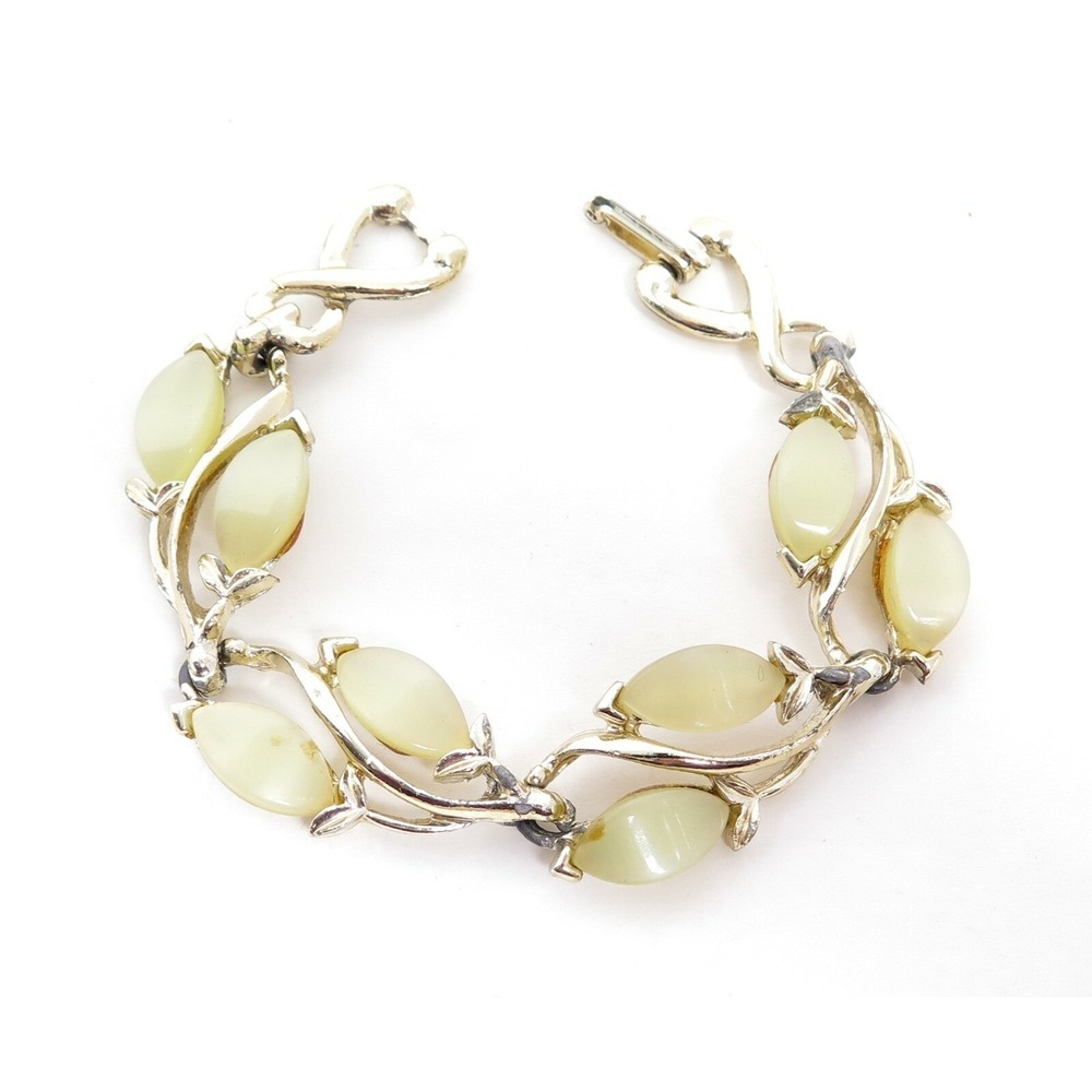 VINTAGE 1940-50s‎ YELLOW THERMOSET  LUCITE CAB FLORAL LEAF GOLD BRACELET 6-7/8"